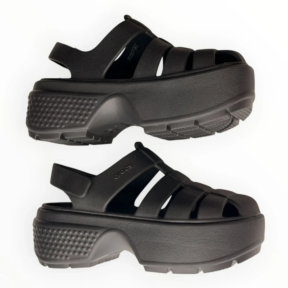 Crocs Stomp Fisherman Sandal Black Platform Caged Gladiator Chunky Women's 6